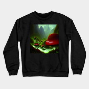 Beautiful Landscape Painting with mountains and big mushrooms, Mushrooms Crewneck Sweatshirt